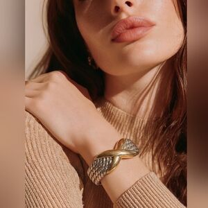 Silver Gold two tone clamper bangle bracelet
